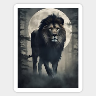 Lion in the Foggy Forest Under the Big Moon Sticker